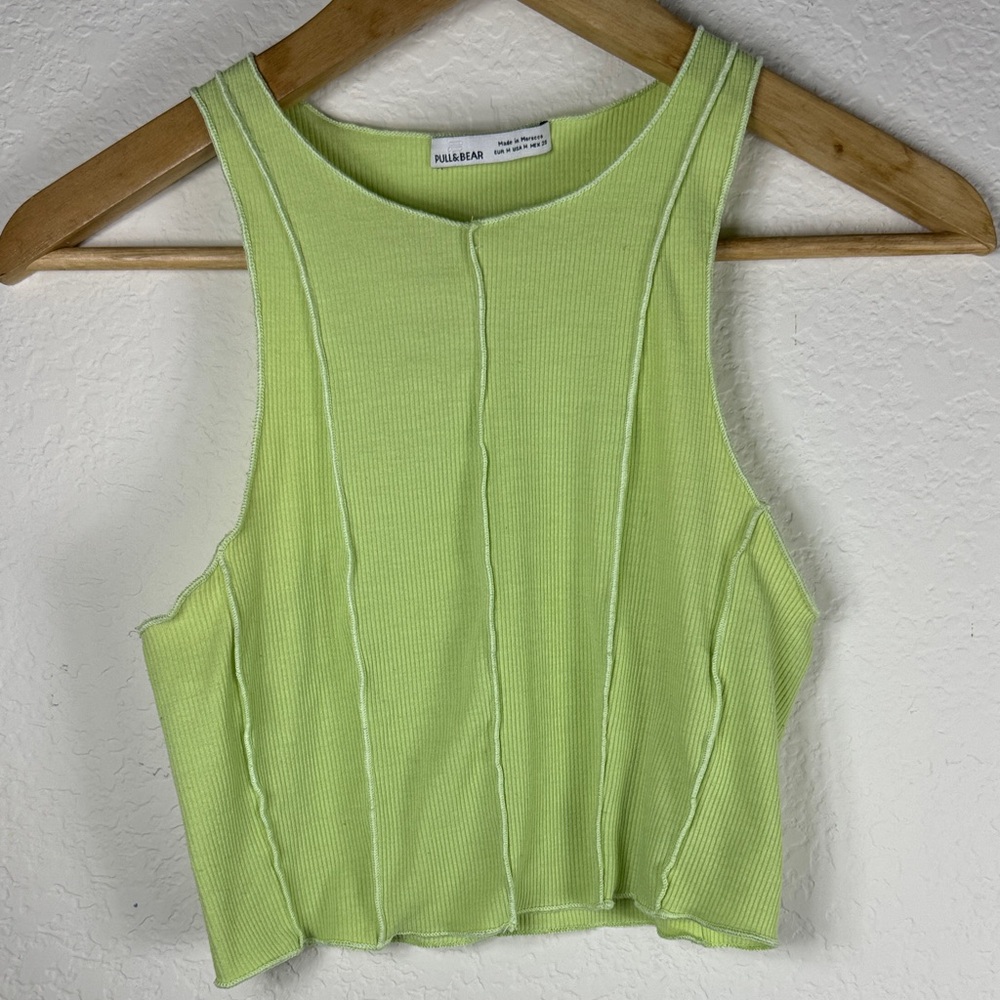 Pull&Bear Neon Lime Ribbed Crop Tank